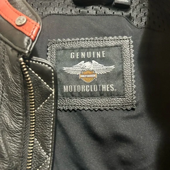 Harley-Davidson Black Leather Jacket with Red and White Accents
